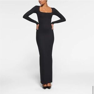 SKIMS Black Long Sleeve Square Neck Maxi Dress